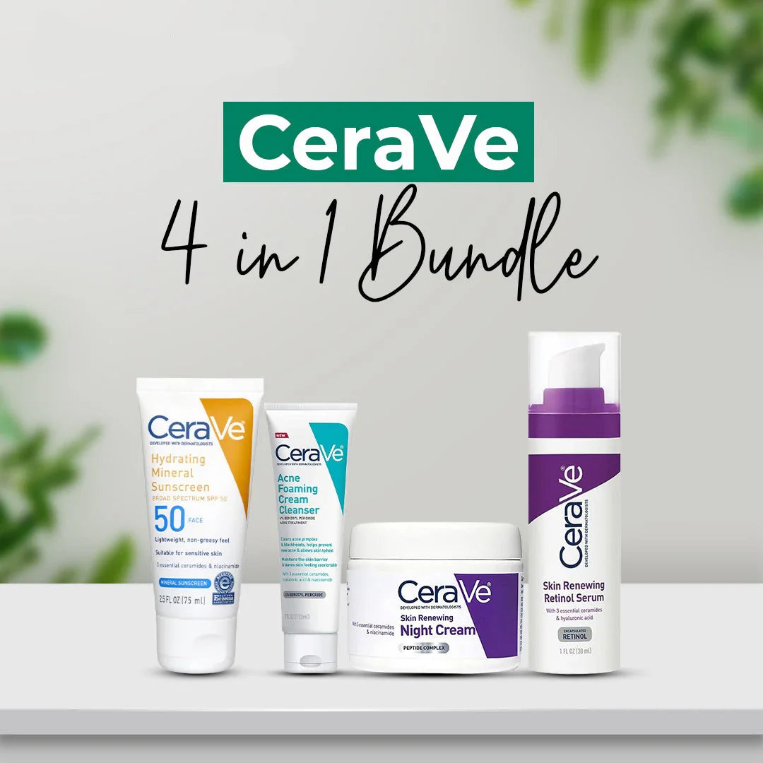 CeraVe 4-in-1 Skincare Kit – Cleanser, Retinol Serum, Sunscreen SPF 50 & Night Cream