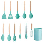 12 Pcs Silicone Kitchen Utensil Set with Holder – Heat Resistant Cooking Spoon Set