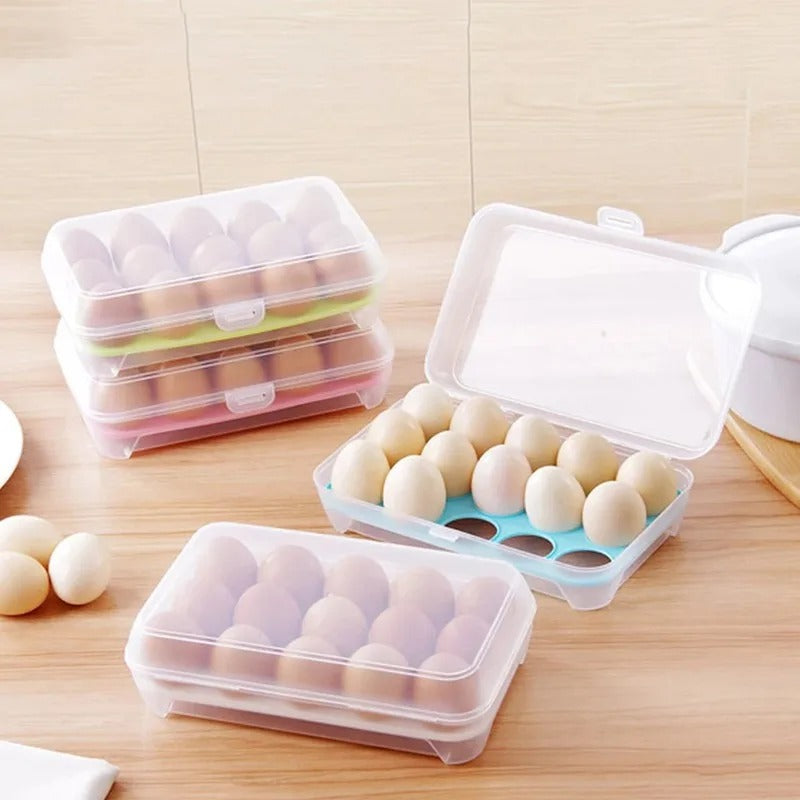 15 Grid Egg Storage Box – Classic Fridge Egg Tray with Lid | Stackable Egg Holder Container