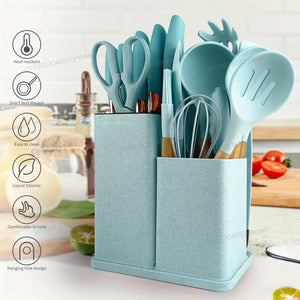 Silicone Spoon Set with Knife Set – Kitchen Utensils Set with Holder