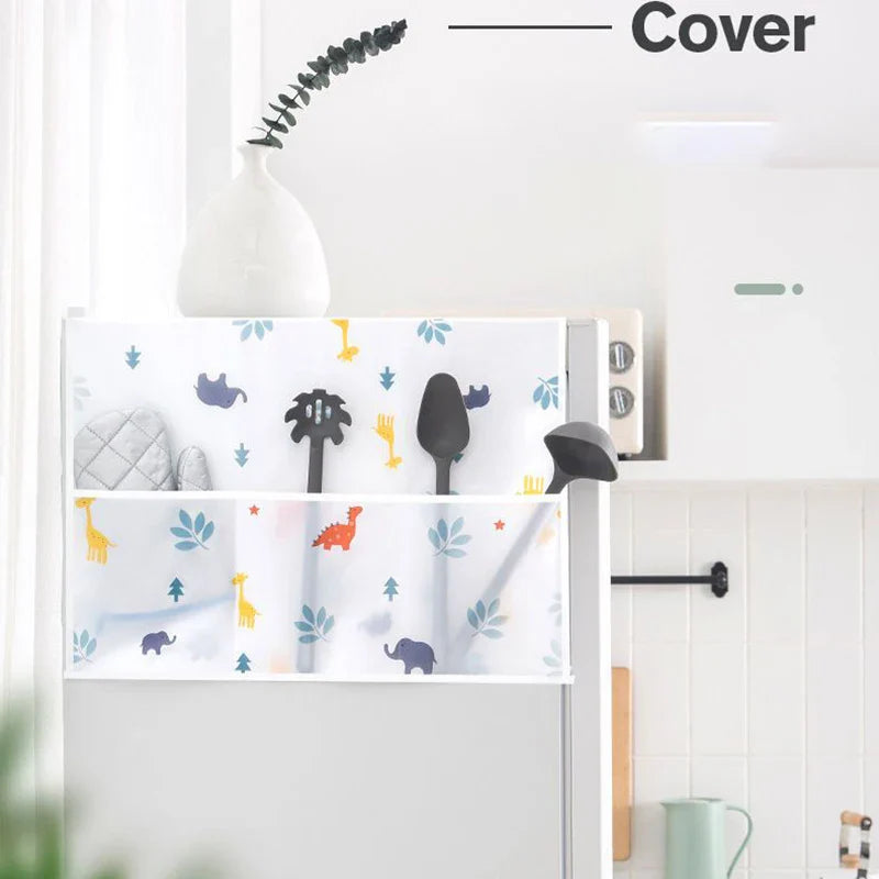 Fridge Cover with Storage Pockets – Dustproof Refrigerator Top Organizer