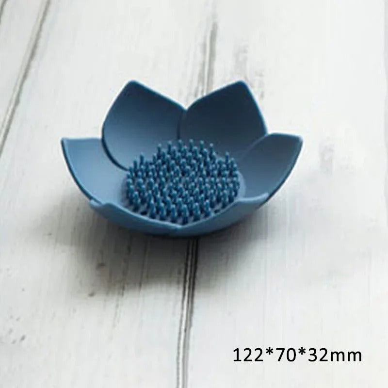 Pack of 3 Silicone Flower Soap Holder with Brush Base – Anti-Slip Self Draining Soap Dish