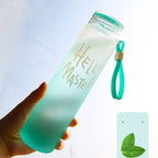 Hello Master Glass Bottle – Gradient Frosted Water Bottle with Strap