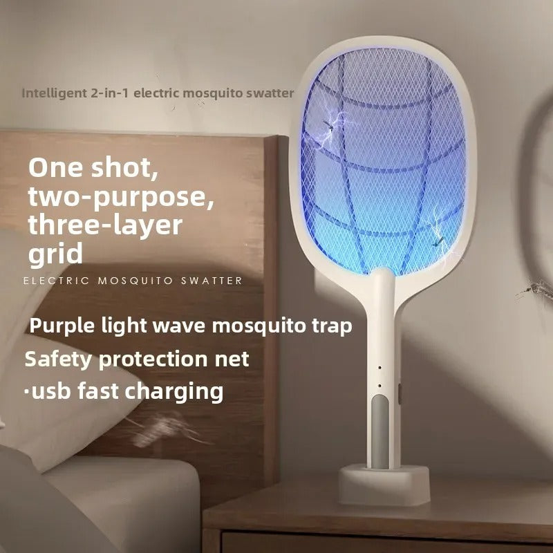 2-in-1 Mosquito Racket with UV Light – Rechargeable Electric Bug Zapper with Stand