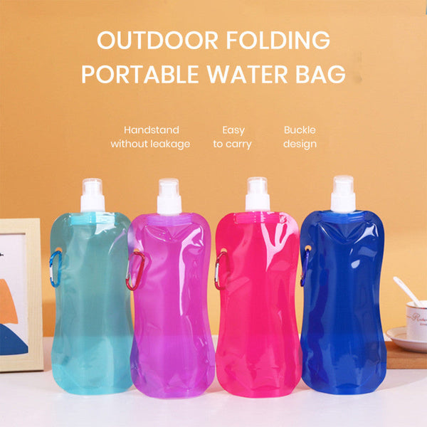 Pack of 2 Foldable Water Bottle Bag – Portable Collapsible Outdoor Water Pouch with Hook
