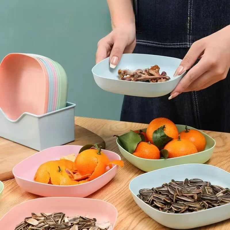 10PCS Plate Set with Stand – Multi-Color Snack Plates with Storage Holder | Durable Serving Dish Set