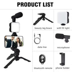 3-in-1 Vlogging Kit – Tripod Stand + LED Fill Light + Microphone Set for Mobile