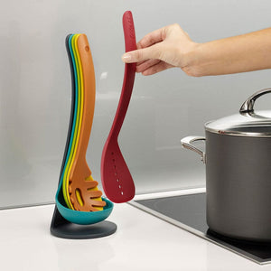 5 Pcs Kitchen Spoon Set with Stand – Heat Resistant Cooking Utensils