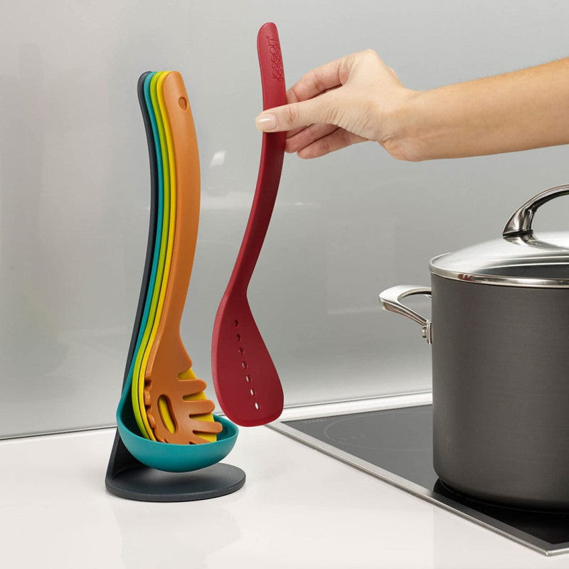5 Pcs Kitchen Spoon Set with Stand – Heat Resistant Cooking Utensils