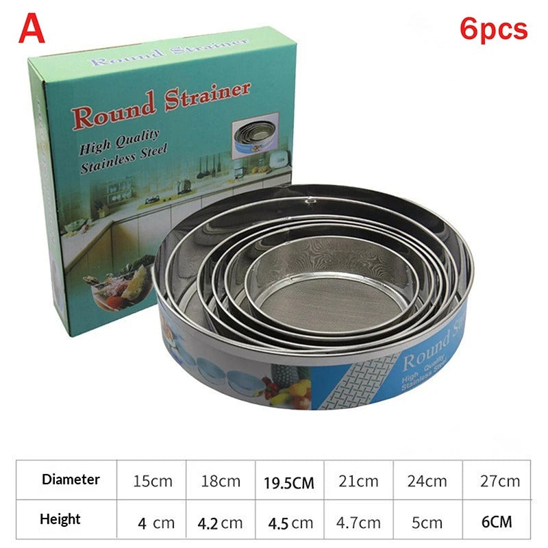 6 Pcs Fine Mesh Flour Sifter Set – Stainless Steel Baking Sieves