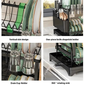2 Layer Dish Drying Rack (Imported) – Rust Proof Kitchen Organizer with Glass & Knife Holder