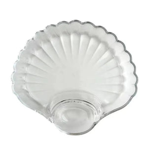 Pack of 2 Crystal Sea Shell Plate – Elegant Glass Serving Plate with Sauce Compartment