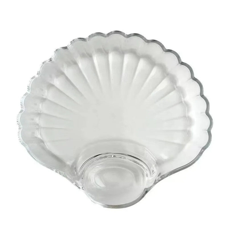 Pack of 2 Crystal Sea Shell Plate – Elegant Glass Serving Plate with Sauce Compartment