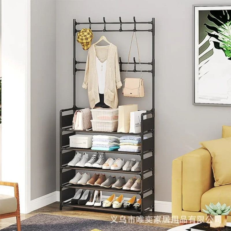 5 Layer Steel Shoe Rack Organizer – Multi-Tier Storage with Hangers & Shelves