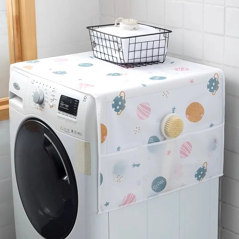 Fridge Cover with Storage Pockets – Dustproof Refrigerator Top Organizer