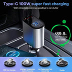 4-in-1 Retractable Car Charger – Fast Charging Multi Cable Car Adapter (Type-C, iPhone, USB)