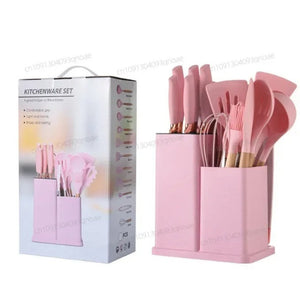 Silicone Spoon Set with Knife Set – Kitchen Utensils Set with Holder