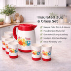 Summer Jug Set with Glasses (7pcs) – Water & Juice Serving Set | Stylish Plastic Pitcher Set