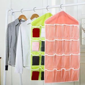 Pack of (2) 16 Pocket Hanging Organizer – Wardrobe Storage for Socks, Underwear & Accessories