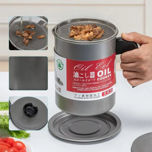 Stainless Steel Oil Pot 1.4L – Oil Strainer Container with Filter | Kitchen Oil Storage & Reuse Pot