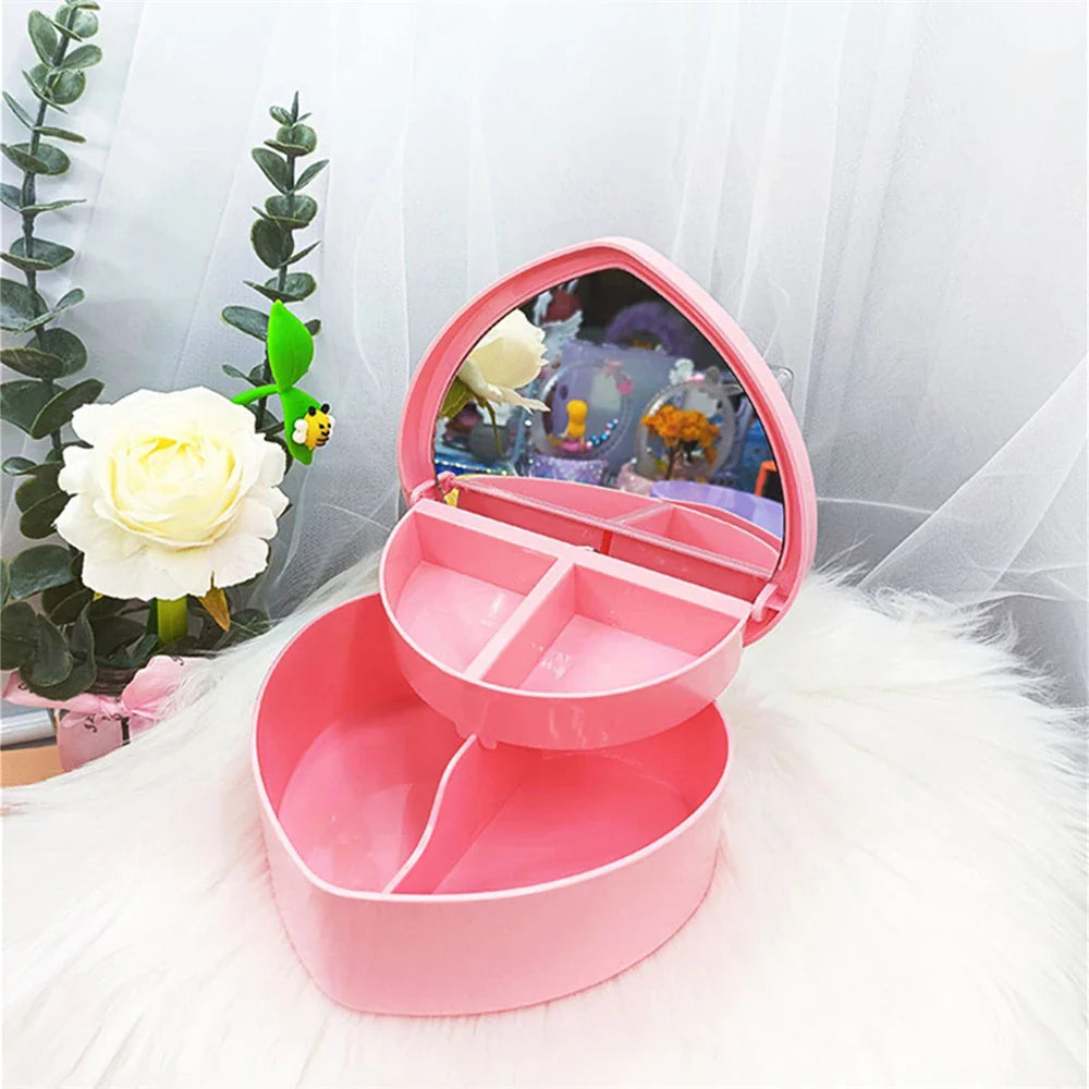 Heart Shape Jewellery Organizer Box with Mirror – Cute Storage Case