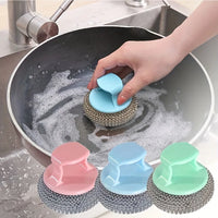 Pack of 2 Mini Palm Cleaning Brush – Stainless Steel Scrubber with Handle | Heavy Duty Dish & Kitchen Cleaning Brush