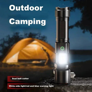 Rechargeable Metal Torch with Safety Hammer – LED Flashlight for Emergency, Car & Outdoor Use