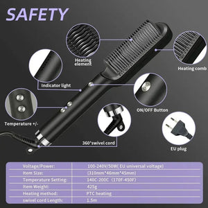 Hair Straightener Brush – 2 in 1 Fast Heating Straightening Comb (Dry & Wet Use)