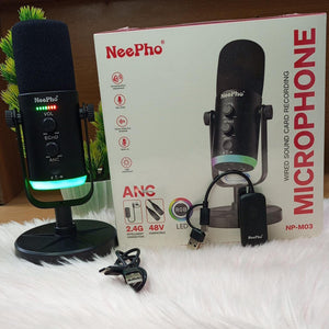 NeePho NP-M03 Podcast Microphone – RGB Condenser Mic with Stand & Noise Reduction
