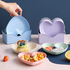 Pack of 10 Heart Shape Plate Set with Stand – Cute Snack & Dessert Plates | Multi-Color Serving Bowls Set