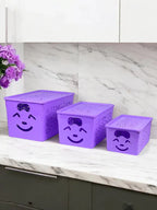 Smiley Storage Box Set (3 Pcs) – Multi Size Organizer with Lid | Cute Plastic Storage Bins