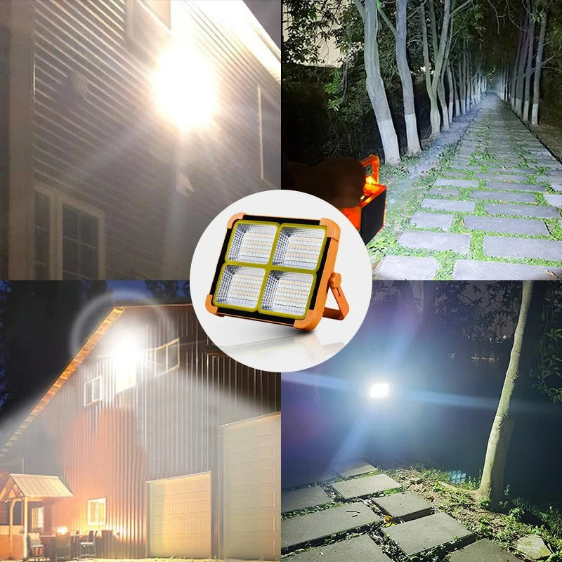 200W Solar LED Flood Light – Rechargeable Dimmable Outdoor Light with USB & Solar Charging (IP66 Waterproof)