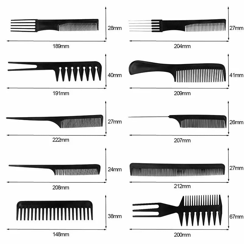 Hair Styling Tool Set (10 PCS) – Professional Combs Kit for Cutting, Styling & Sectioning
