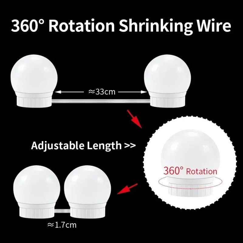 LED Vanity Mirror Light – 3 Color Modes Makeup Light (USB, Hollywood Style Lighting)