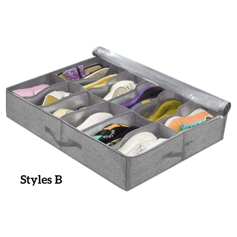 Pack of 2 Under Bed Shoe Organizer – Foldable Shoes Storage Bag with Transparent Cover