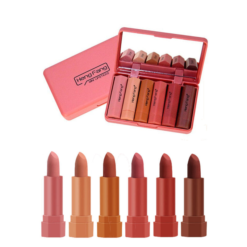 Heng Fang Mini Lipstick Set (6 Shades) – Matte Red & Nude Lipsticks Kit