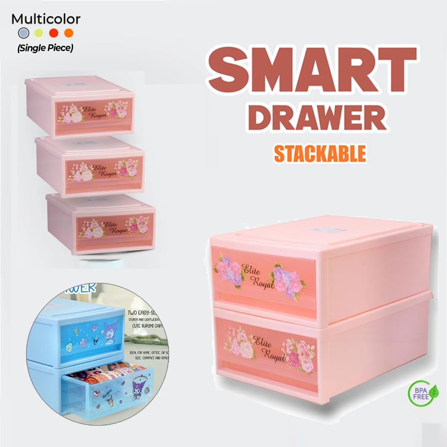Royal Smart Drawer – 2 Layer Plastic Storage Organizer Box (Multi-Color)