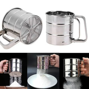 Stainless Steel Flour Sifter – Hand Press Baking Tool | Fine Mesh Atta & Sugar Sieve Cup