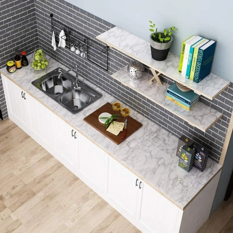 White Marble Sticker Sheet (60x200cm) – Self Adhesive Kitchen Countertop & Cabinet Cover