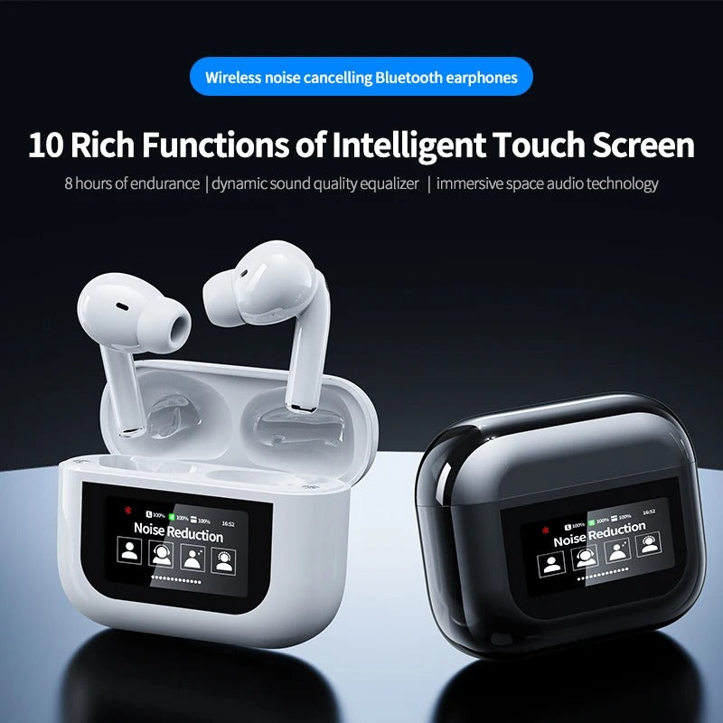 A9 Smart Tactile Wireless Earbuds – Touch Screen Display, Noise Reduction & Bluetooth