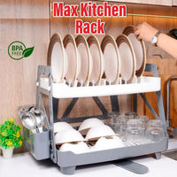 Max Kitchen Plate Stand – 2 Tier Dish Drying Rack with Drain Tray | BPA-Free Kitchen Organizer