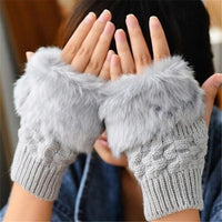 Winter Women Gloves – Soft Wool Knit Fingerless Gloves with Fur | Warm & Stylish Hand Warmers