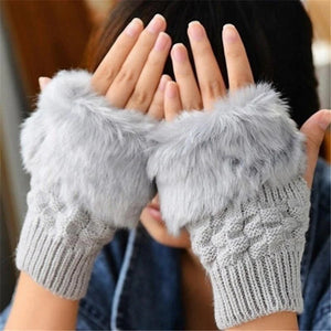 Winter Women Gloves – Soft Wool Knit Fingerless Gloves with Fur | Warm & Stylish Hand Warmers