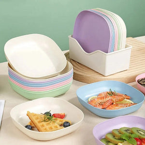 China Plate Set with Stand – Stylish Square Plates Set for Kitchen & Dining