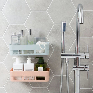 Pack of 2 Wall Mounted Bathroom Shelf – No Drill Storage Rack for Shampoo & Accessories