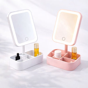 LED Makeup Mirror with Storage Base – Touch Control 3 Light Modes