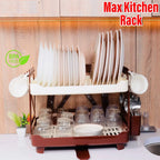 Max Kitchen Plate Stand – 2 Tier Dish Drying Rack with Drain Tray | BPA-Free Kitchen Organizer
