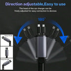 4-in-1 Retractable Car Charger – Fast Charging Multi Cable Car Adapter (Type-C, iPhone, USB)