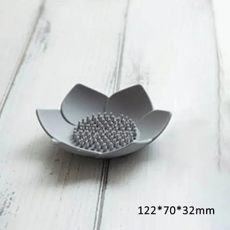 Pack of 3 Silicone Flower Soap Holder with Brush Base – Anti-Slip Self Draining Soap Dish