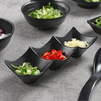 Pack of 3 Black Sauce Dish Set – 3 Compartment Seasoning Plate for Kitchen & Dining